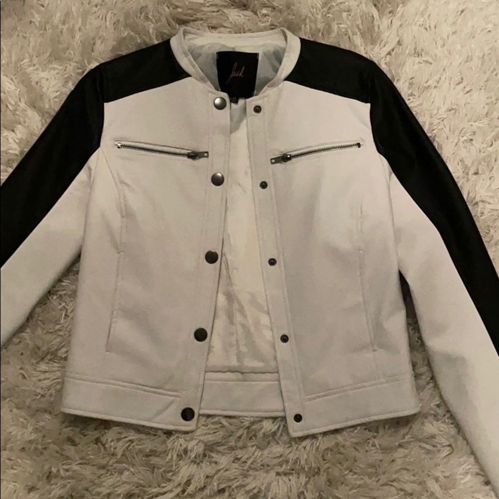 Back and white leather jacket